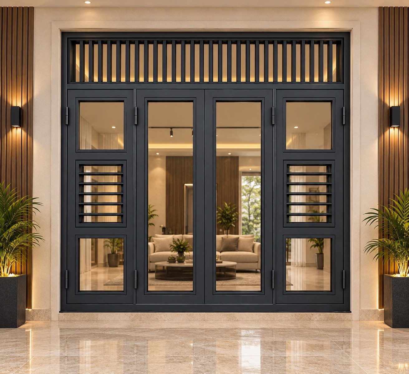 Black steel framed window with clean modern lines