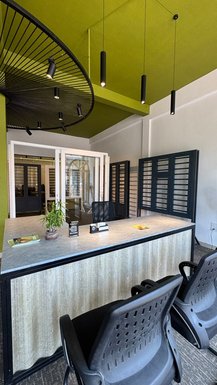 Large building with custom wooden and steel doors and windows